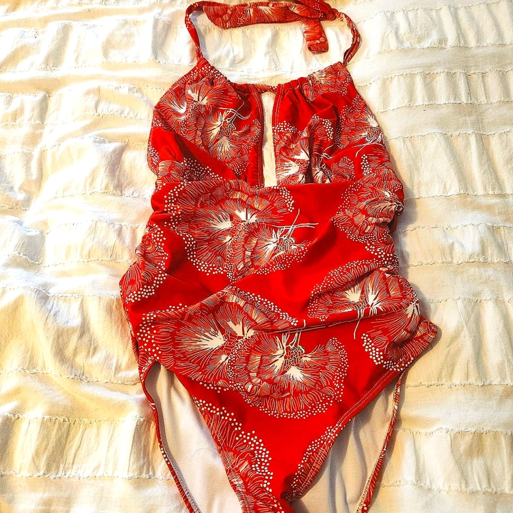 Gorgeous orange women's floral bathing suit